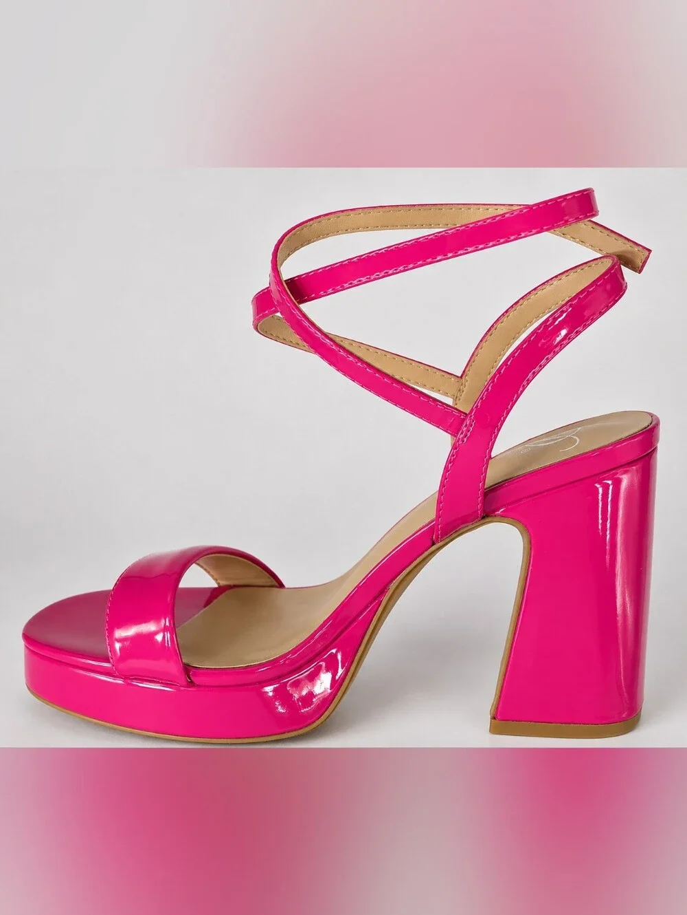 Delicious Shoes 'MUFFIN-S' Hot Pink Patent Platform Block Heel Sandals
